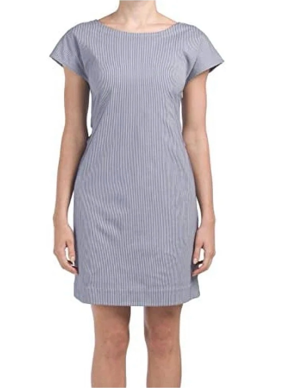 Theory Soft Seersucker Twist Back Mini Dress Blue White Striped Size 4